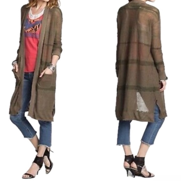 Free People Sweaters - Free People High Tide Lightweight Knit Long Cardigan Linen Cotton Size Large